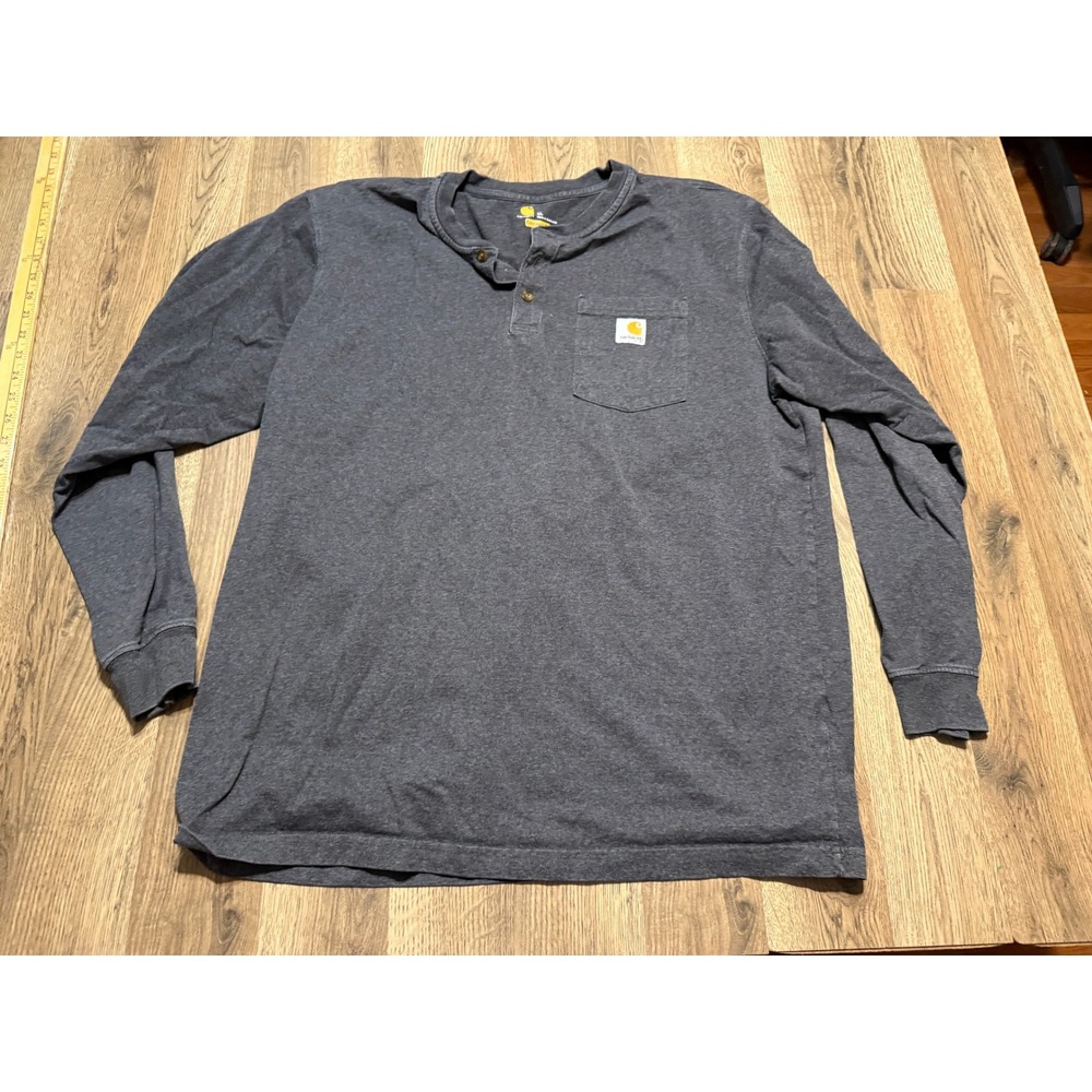 Carhartt Shirt Mens XL Gray Long Sleeve Pocket Tee Henley K128 CRH Original Fit